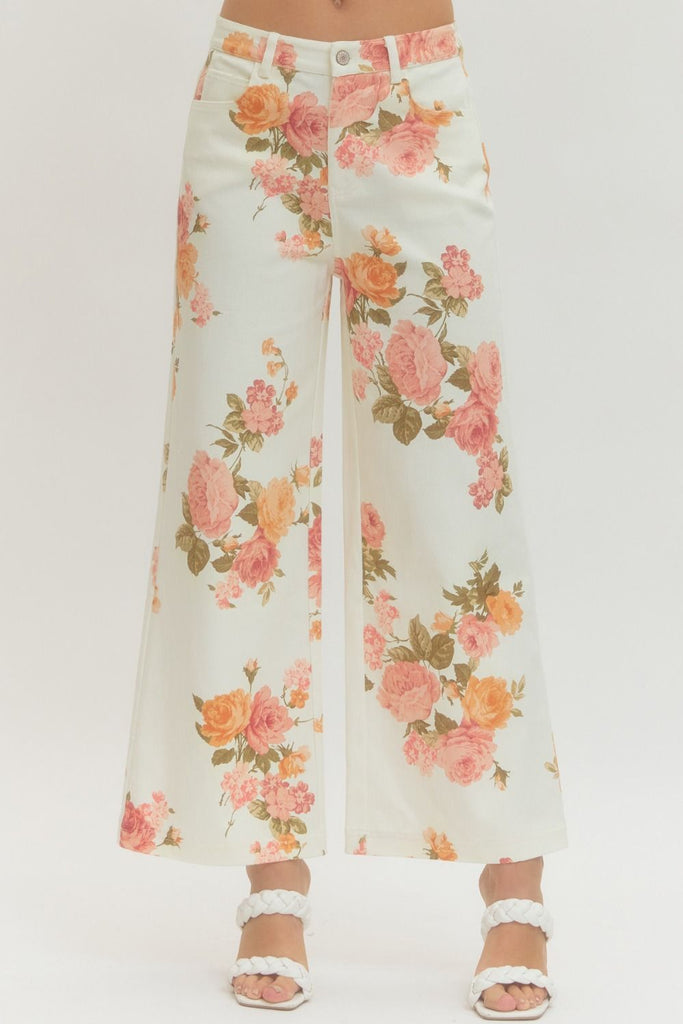 Floral Print Wide-Leg Pants