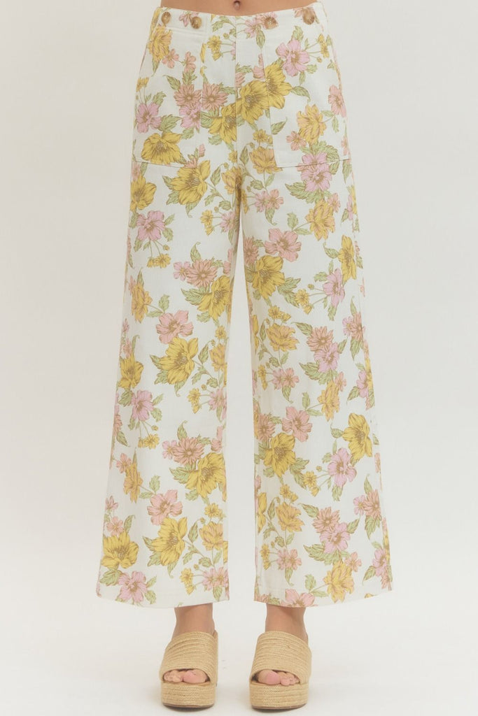 Floral Print Wide Leg Woven Pants