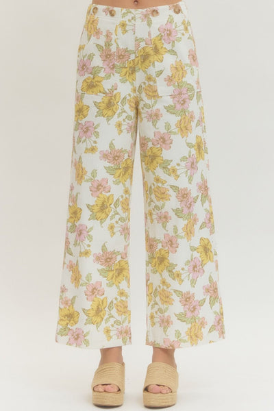 Floral Print Wide Leg Woven Pants