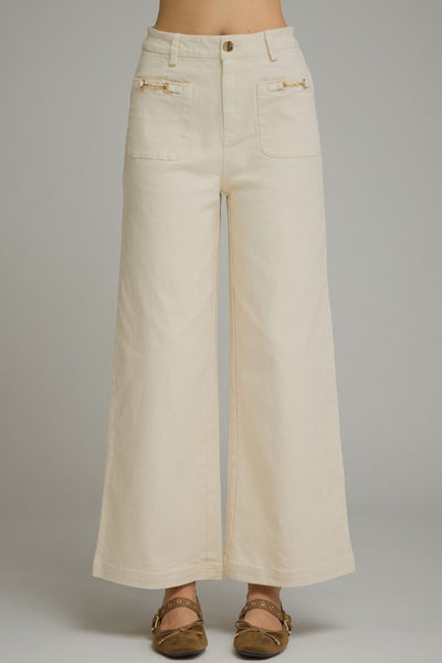 Solid Wide Leg Patch Pocket Pants