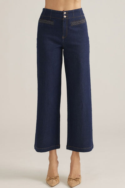 Solid Wide-Leg Decorative Pocket Pants