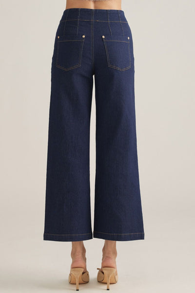 Solid Wide-Leg Decorative Pocket Pants