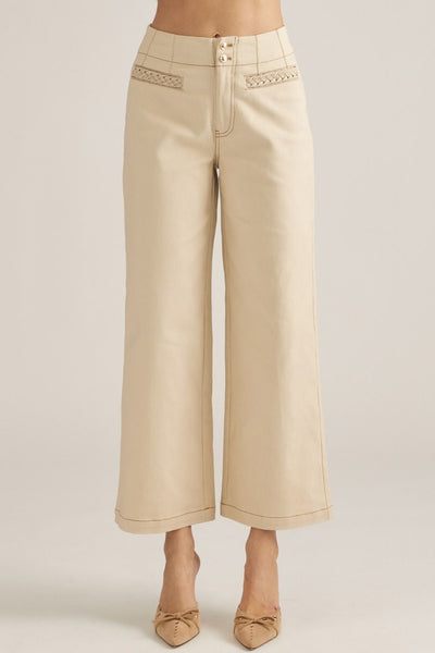 Solid Wide-Leg Decorative Pocket Pants