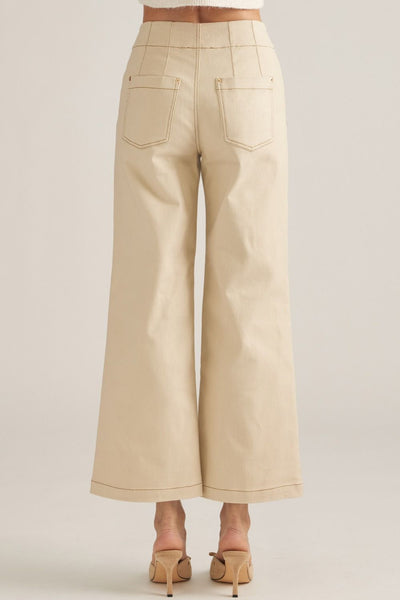 Solid Wide-Leg Decorative Pocket Pants