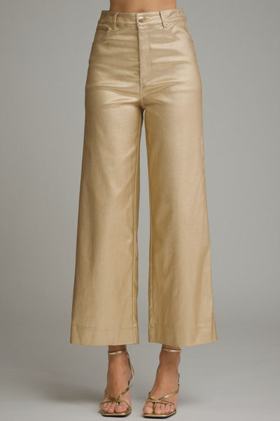 Solid Metallic Wide Leg Pants