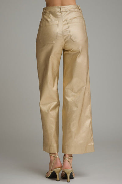 Solid Metallic Wide Leg Pants