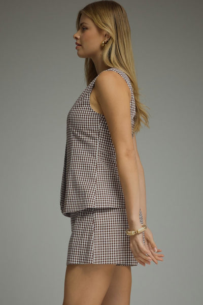 Gingham Sleeveless Button Down Romper
