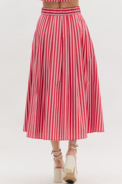 Stripe Pattern High Waist Pleated Midi Skirt