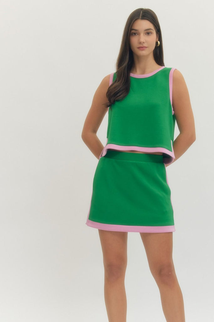 Solid Sleeveless Knit Top & Skirt Set