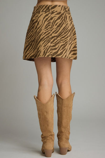 Zebra Print Button Front Mini Skirt