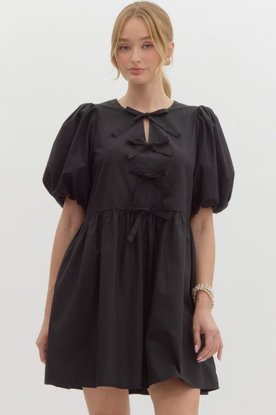 Solid Bubble Sleeve Mini Dress