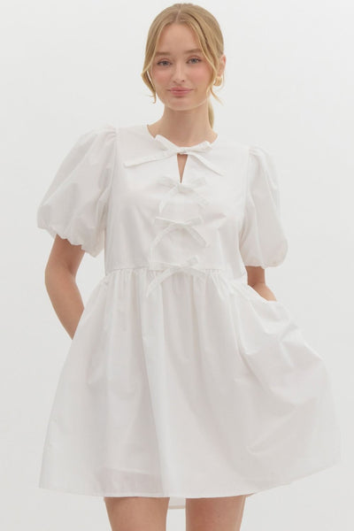 Solid Bubble Sleeve Mini Dress