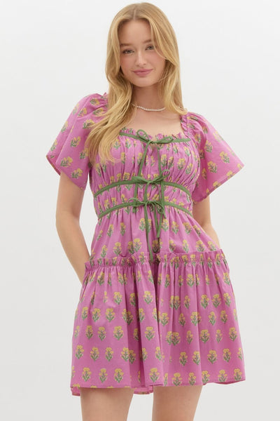 Floral Short Sleeve Tiered Mini Dress