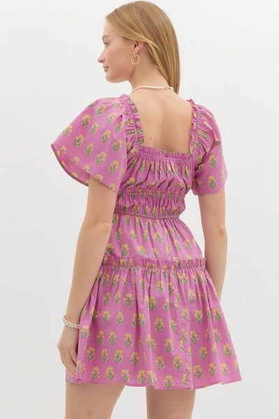 Floral Short Sleeve Tiered Mini Dress