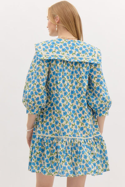 Floral ¾ Sleeve Pullover Mini Dress