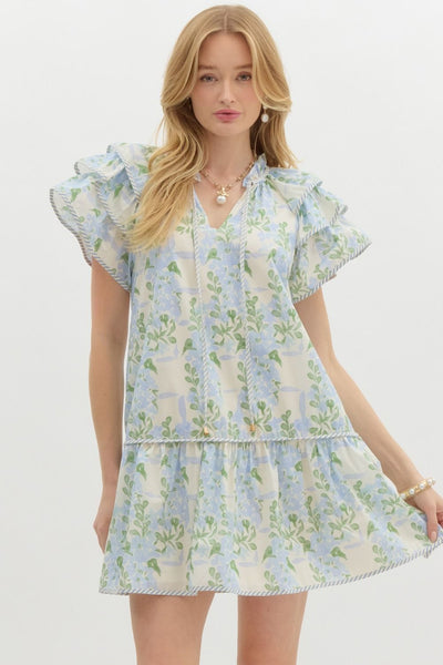 Floral Triple Layer Ruffle Sleeve Dress