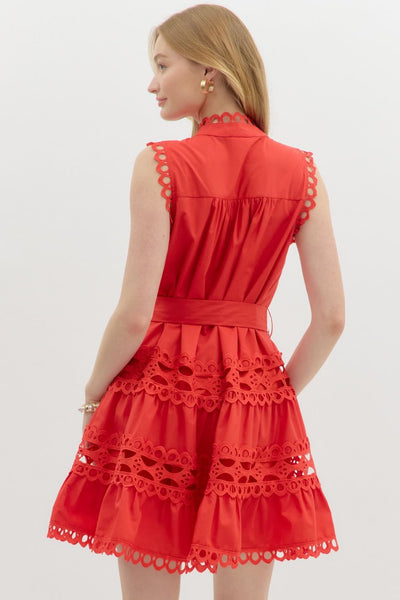 Sleeveless Pearl Button Closure Front Mini Dress