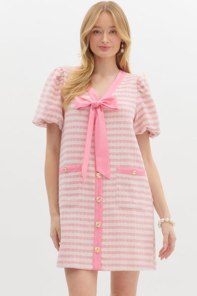Stripe Boucle Short Bubble Mini Dress