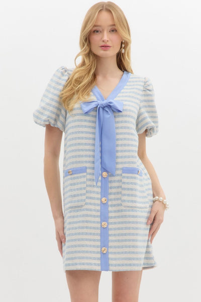 Stripe Boucle Short Bubble Mini Dress