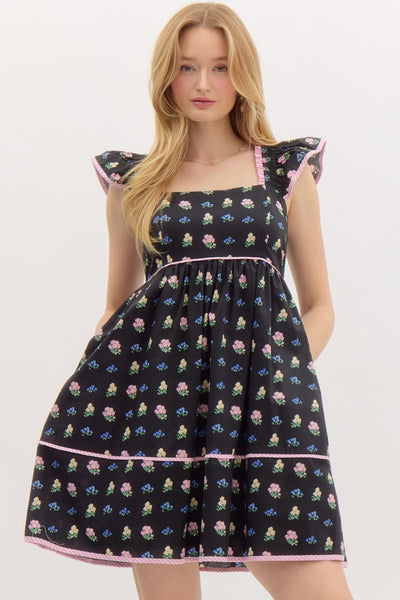 Floral Elasticated Shoulder Babydoll Mini Dress
