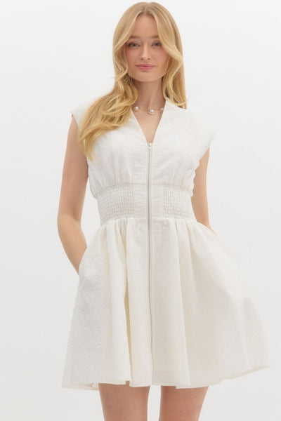 Jacquard V-Neck Sleeveless Mini Dress