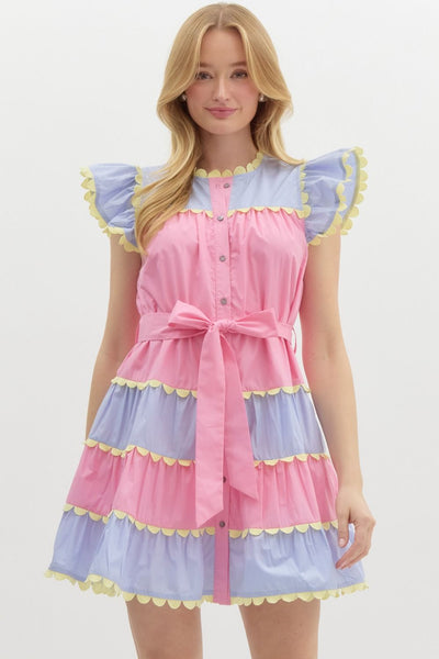 Colorblock Tiered Mini Dress