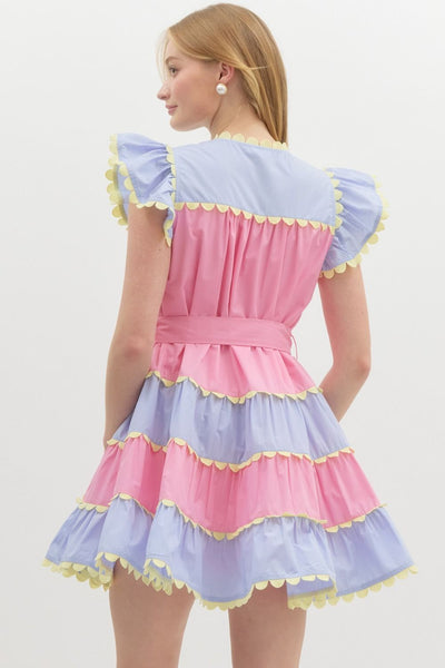 Colorblock Tiered Mini Dress