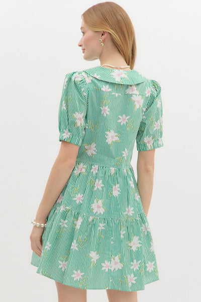 Floral Stripe Print Tiered Mini Dress