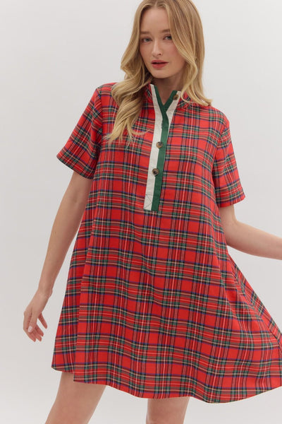Plaid Short Sleeve Mini Dress
