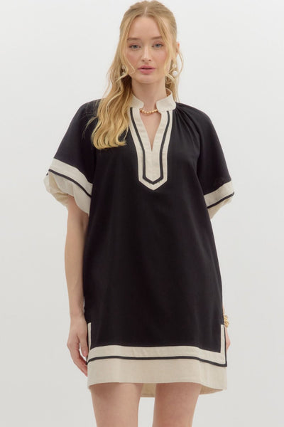 Short Lantern Sleeves Pullover Mini Dress
