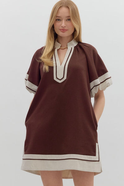 Short Lantern Sleeves Pullover Mini Dress