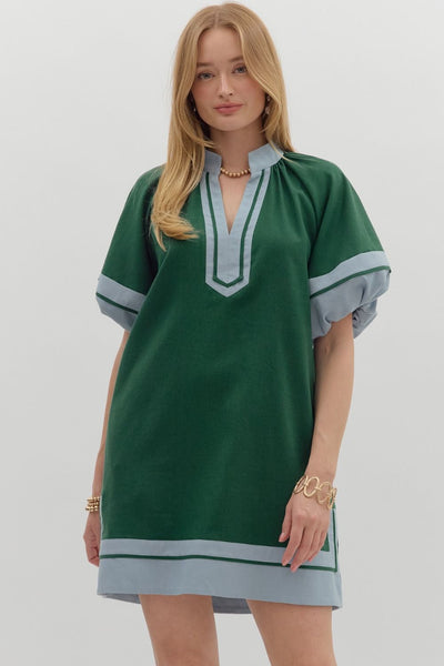 Short Lantern Sleeves Pullover Mini Dress