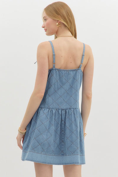 Diamond Pattern Denim Wash Mini Dress