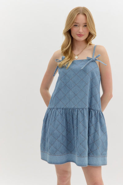 Diamond Pattern Denim Wash Mini Dress