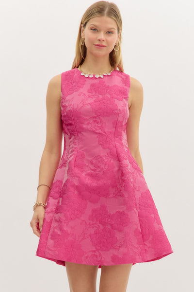 Floral Jacquard Sleeveless Mini Dress