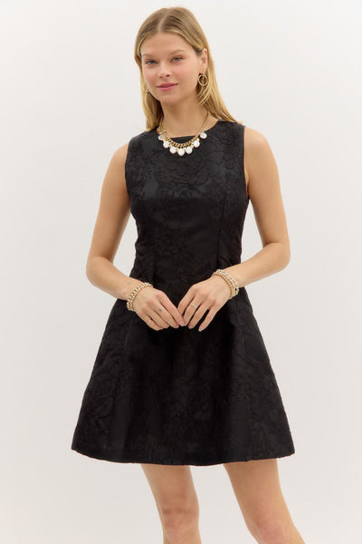 Floral Jacquard Sleeveless Mini Dress
