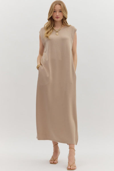 Solid Jersey Knit Pullover Midi Dress