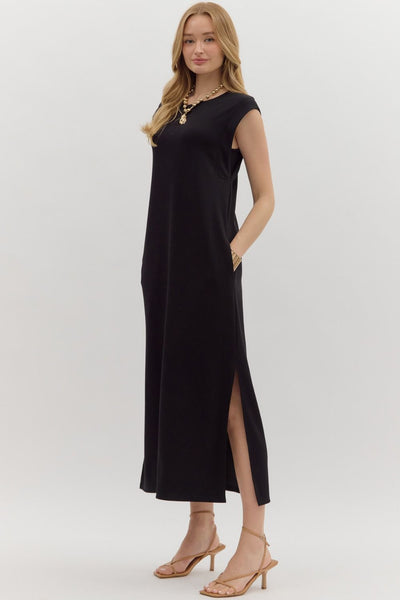 Solid Jersey Knit Pullover Midi Dress