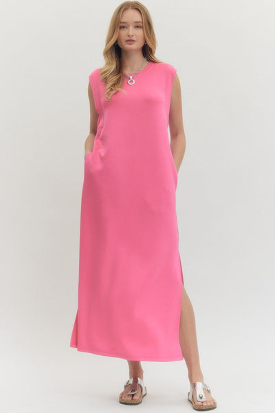 Solid Jersey Knit Pullover Midi Dress