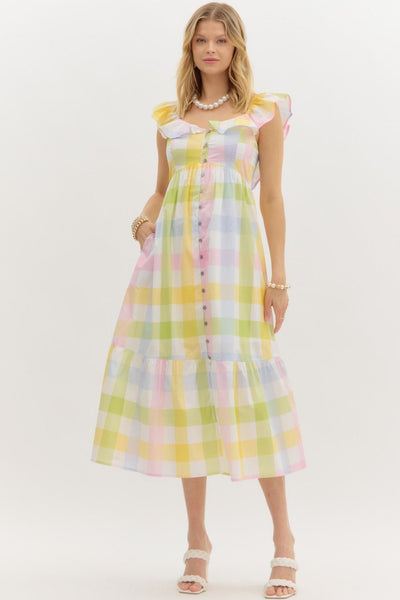 Ruffle Neck High Empire Sleeveless Midi Dress