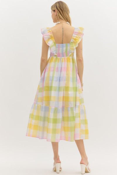 Ruffle Neck High Empire Sleeveless Midi Dress
