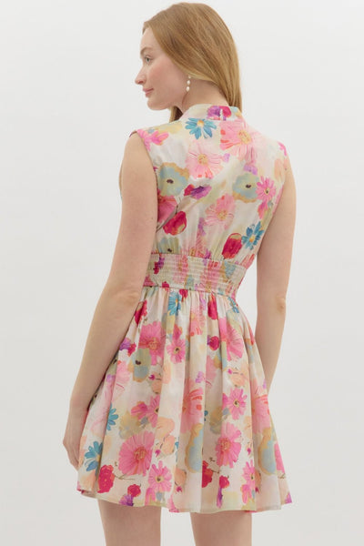 Floral V-Neck Sleeveless Mini Dress