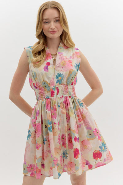 Floral V-Neck Sleeveless Mini Dress