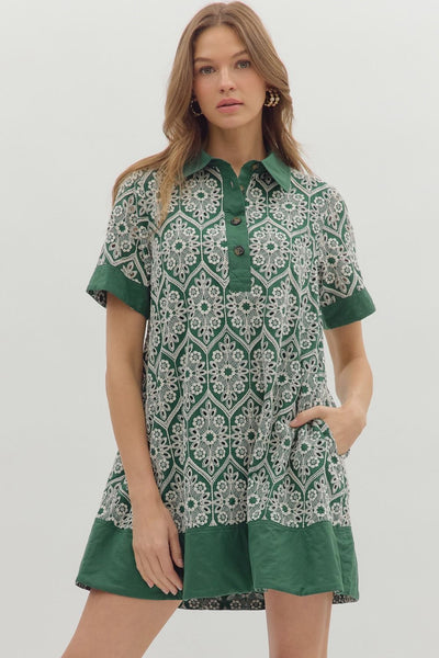 Embroidered Short Sleeve Swing Dress