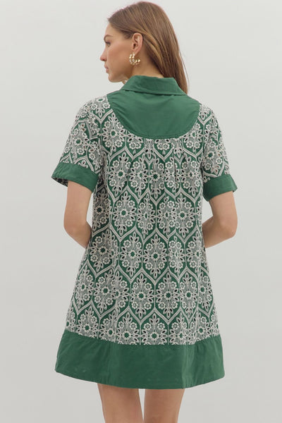 Embroidered Short Sleeve Swing Dress