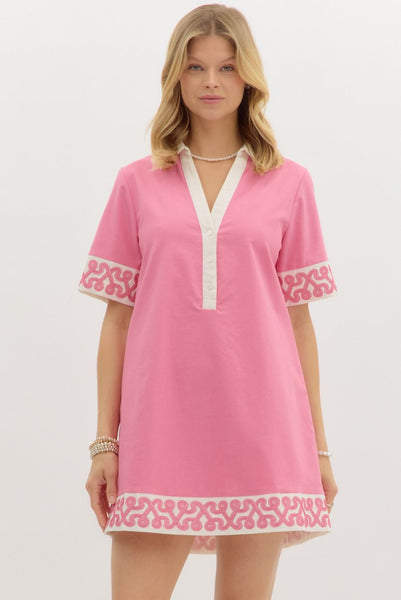 Solid Short Sleeve Pullover Mini Dress