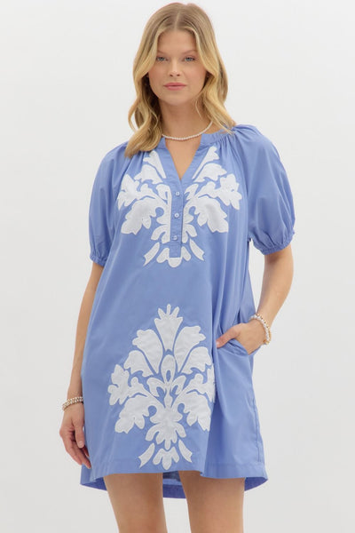 Short Puff Sleeve Embroidered Dress