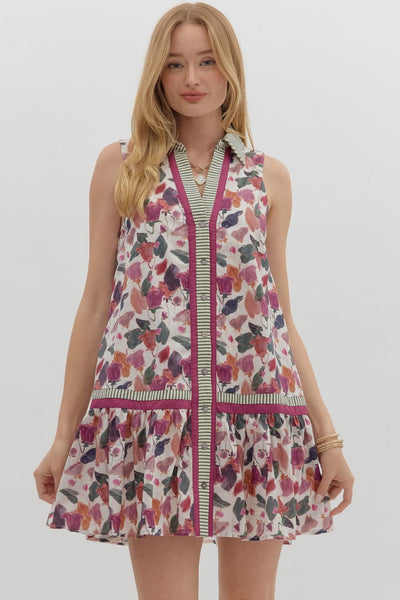 Floral Sleeveless Ruffle Hem Mini Dress