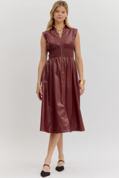 Faux Leather Sleeveless Midi Dress