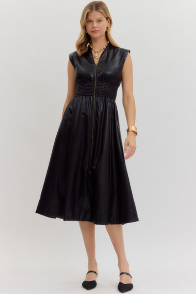 Faux Leather Sleeveless Midi Dress